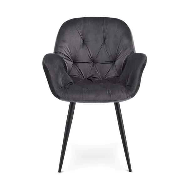 Salina Spisebordsstol M Armlæn Gråt Velour Og Sorte Ben Fra Furnhouse - 5714365006359