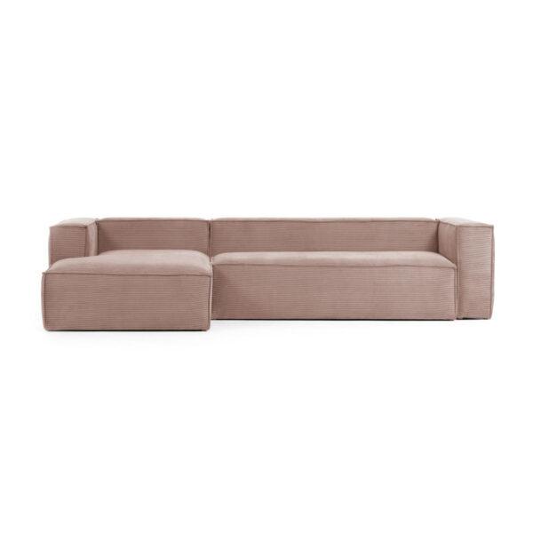 Laforma Blok 3 Pers Sofa M Venstre Chaiselong Lyserød Fløjl Fra Laforma - 8433840570044