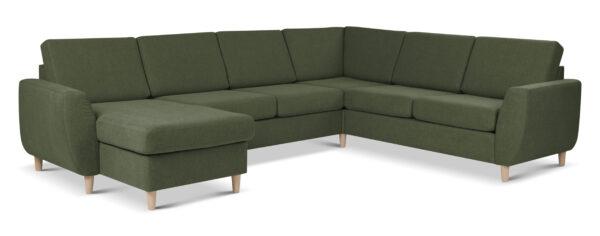 Wendy Set 6 U 2c3d Sofa M Chaiselong Vinter Mosgrøn Polyester Stof Og Natur Træ Fra Lexpo Living - 5715249013852