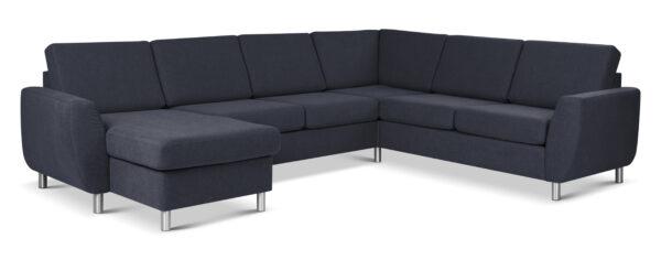 Wendy Set 6 U 2c3d Sofa M Chaiselong Blå Polyester Stof Og Børstet Aluminium Fra Lexpo Living - 5715249013906
