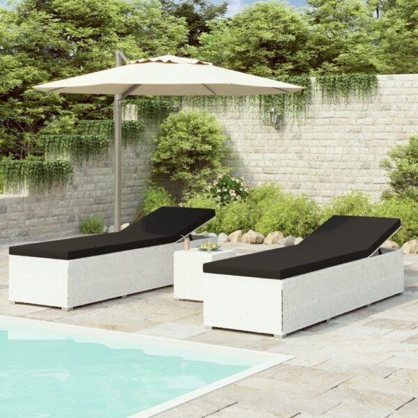 Loungestole Med Tebord 3 Dele Polyrattan Hvid - 8720286184721