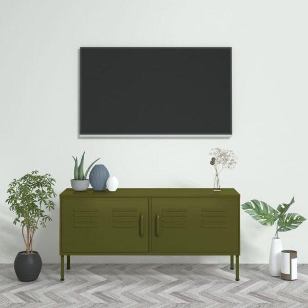 Tv Skab 105x35x50 Cm Stål Olivengrøn - 8720286565377