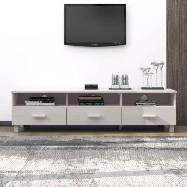 Tv Skab Hamar 158x40x40 Cm Massivt Fyrretræ Hvid - 8720286818190