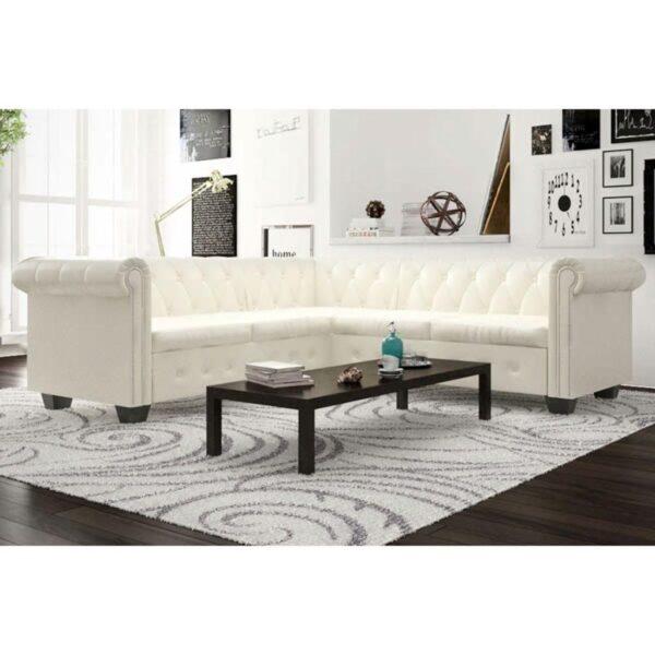 5 Personers Sofa Chesterfield Look Kunstlæder Hvid - 8718475525028