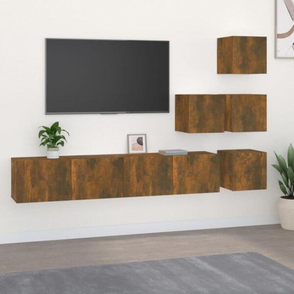 Væghængt Tv Bord 37x37x72 Cm Konstrueret Træ Røget Egetræ - 8720287107255