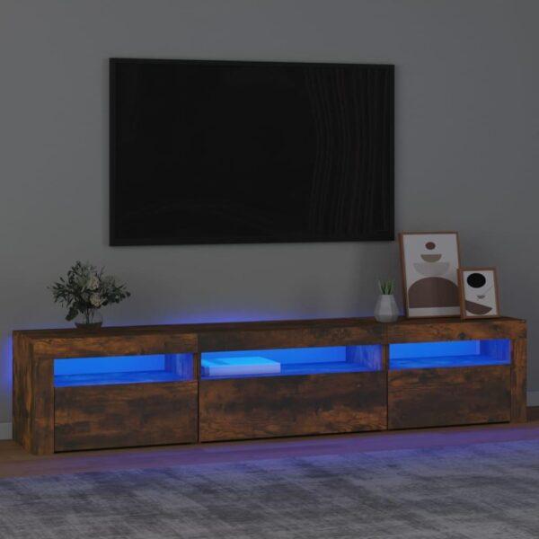 Tv Bord Med Led Lys 195x35x40 Cm Røget Egetræsfarve - 8720845648916