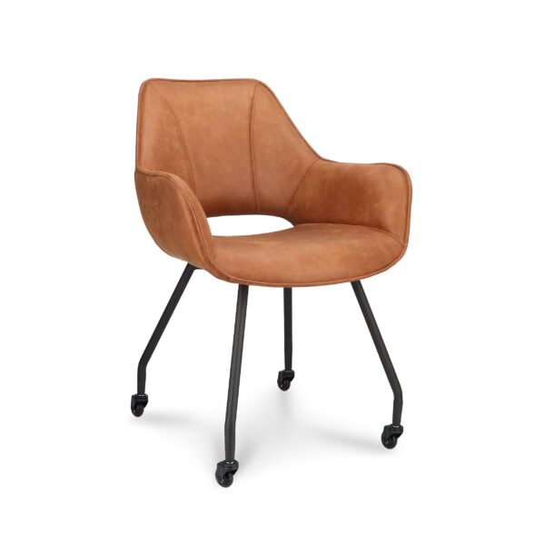 Isabell Spisebordsstol M Armlæn Og Skatehjul Camel Kunstlæder Og Sort Metal Fra Lexpo Living - 5715249031887