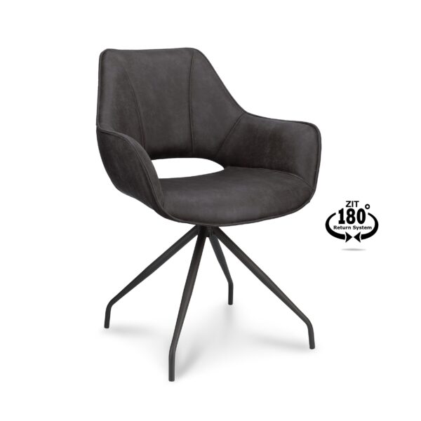 Sofia Spisebordsstol M Armlæn Og Returdrej Onyx Sort Kunstlæder Og Sort Metal Fra Lexpo Living - 5715249032037