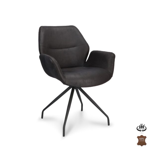 Victoria Spisebordsstol M Armlæn Og Returdrej Onyx Sort Kunstlæder Og Sort Metal Fra Lexpo Living - 5715249032389