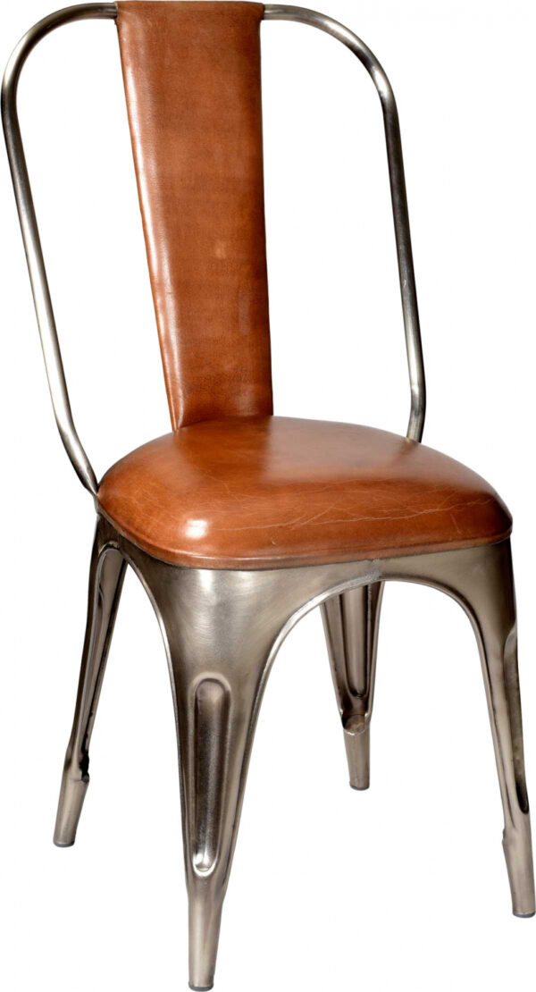 Trademark Living Spisebordsstol ægte Brunt Læder Og Shiny Jernstel Polstret Fra Trademark Living - 5740002207896