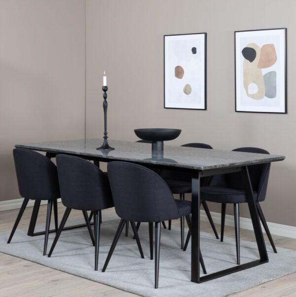 Carra Spisebord I Mørkegrå Marmor Og Sort Stel 90 X 200 Cm