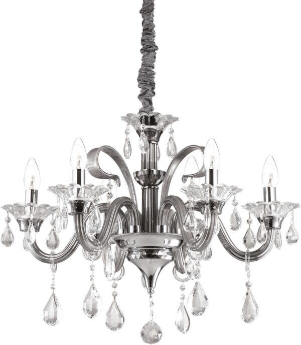 Colossal Pendel Lampe E14 Max 6 X 40w E14 Grå Krom Metal Glas Krom ø660xhmin800 Max1600mm Fra Ideal Lux - 8021696081502