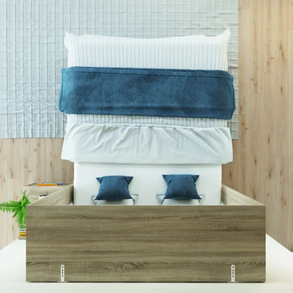 Nordic Skabsseng Høj Model 160x200 Cm Farve Skab Eg Sonoma Front Hvid Højglans