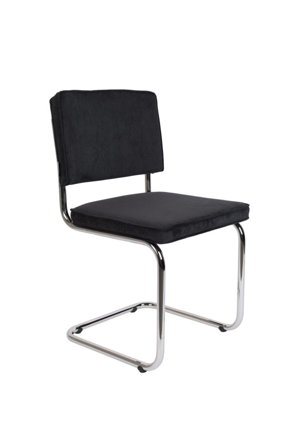 Zuiver Ridge Rib Spisebordsstol Sort Fløjl Polyester Og Sølv Krom Fra Zuiver - 8718548002753