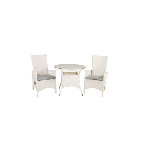 Venture Design Havesæt M Volta Bord ø 90 Og 2 Padova Stole M Recliner Hynde Hvid Rattan Glas Fra Venture Design