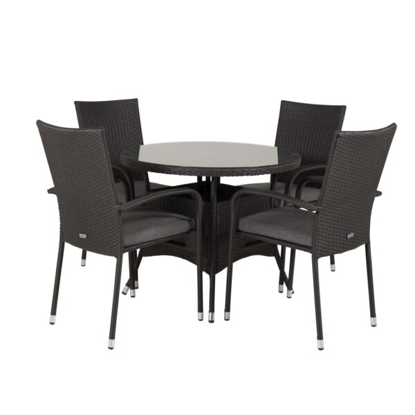 Venture Design Havesæt M Volta Bord ø 90 Og 4 Anna Stole M Armlæn Sort Rattan Og Glas Fra Venture Design