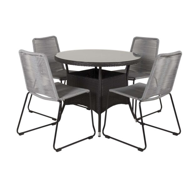 Venture Design Havesæt M Volta Bord ø90 Og 4 Lindos Stole Sort Rattan Alu Gråtreb Og Glas Fra Venture Design