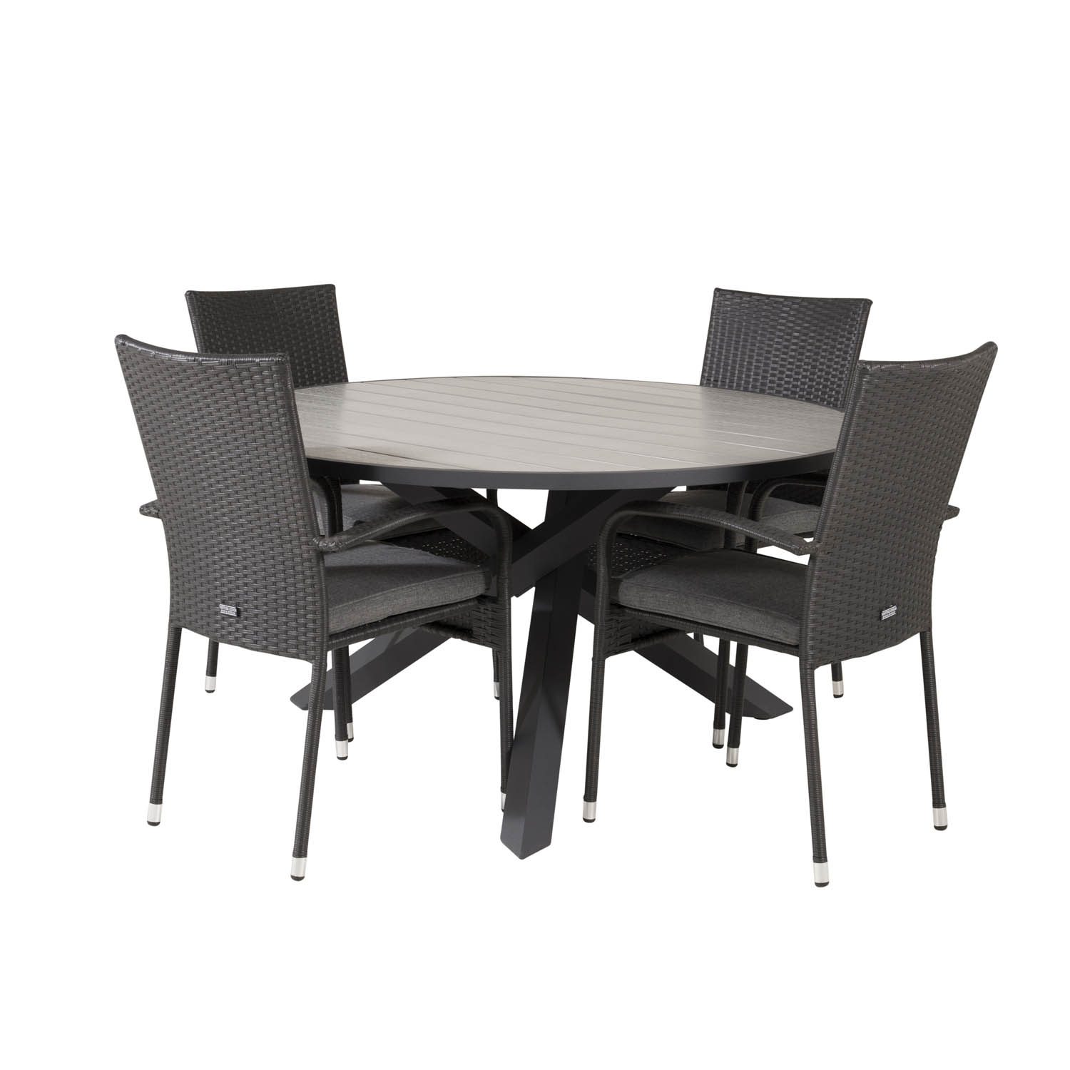 Venture Design Havesæt M Parma Bord ø140 Og 4 Anna Stole M Armlæn Sort Alu Rattan Grå Aintwood Fra Venture Design