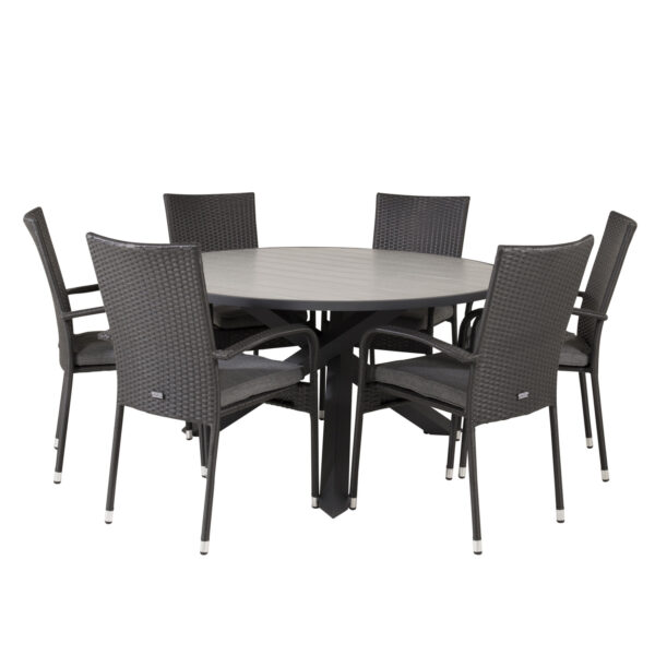 Venture Design Havesæt M Parma Bord ø140 Og 6 Anna Stole M Armlæn Sort Rattan Alu Grå Aintwood Fra Venture Design