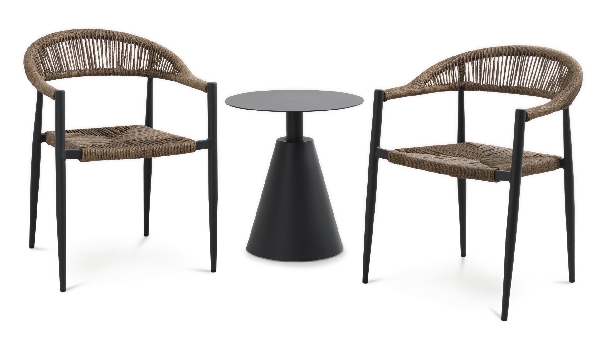 Trinidad Cafésæt M 1 Bord Og 2 Stole Rattan Flet Og Antracitgrå Aluminium Fra Lexpo Living - 05715249037933