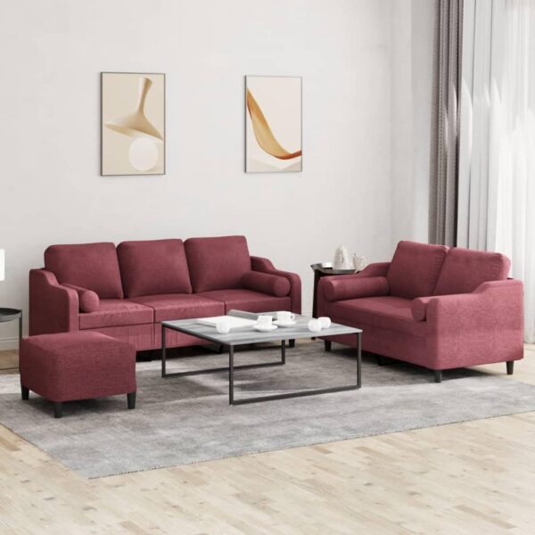 3 Personers Sofa Med Puder Stof Vinrød - 8721012068315
