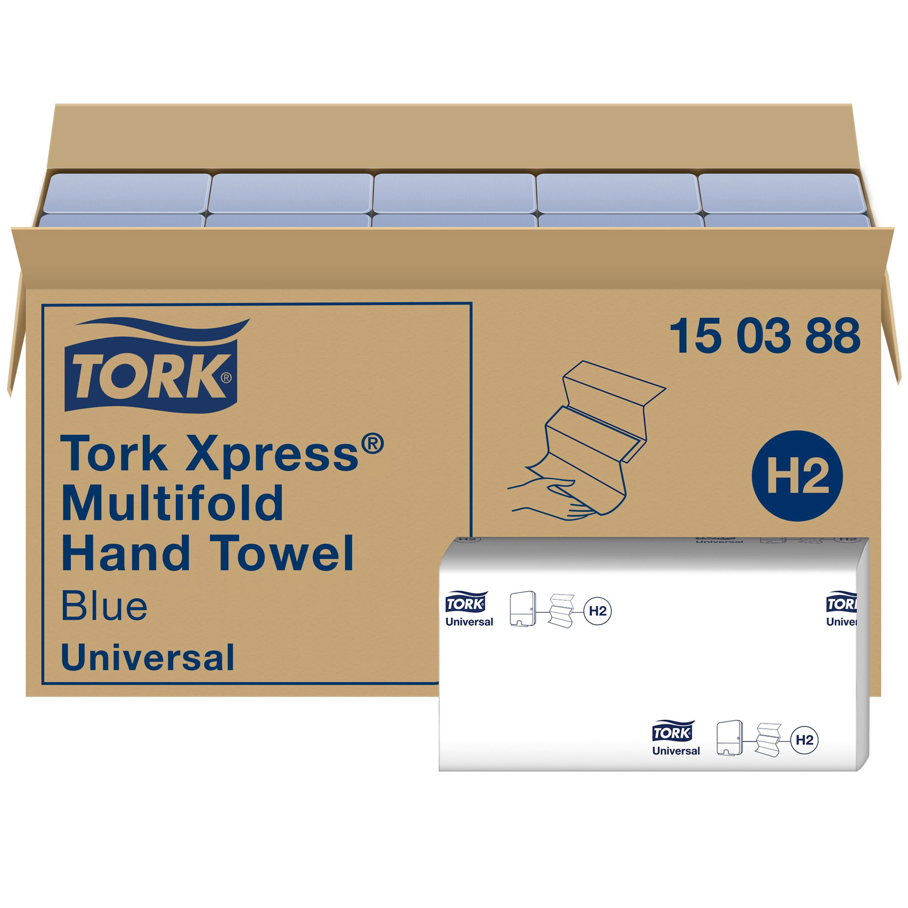 150388 Xpress Håndklædeark 2lags H2 Blå 4740ark Fra Tork - 7322540826869