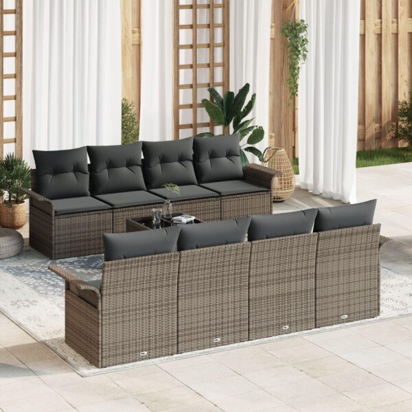 9 Delt Have Sofa Sæt Med Puder Grå Poly Rattan - 8721158948755