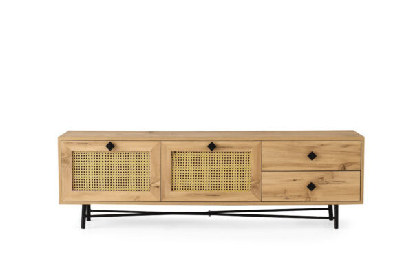 Hapsiyas Tv Bord M 2 Låger Og 2 Skuffer Egefarvet Melamin 180x40 Fra Nordvärk - 8682870168633