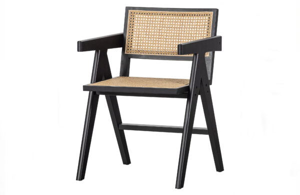 Woood Exclusive Gunn Spisebordsstol M Armlæn Natur Rattan Og Sort Fyrretræ Fra Woood Exclusive - 8714713160648