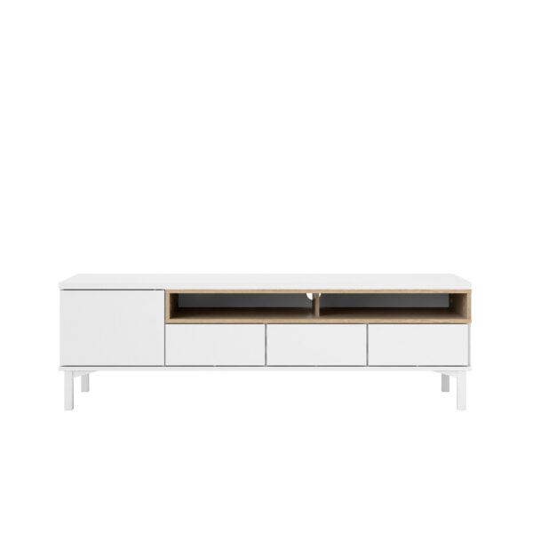 Tvilum Roomers Tv Bord Hvid Egetræstruktur M 1 Låge Og 3 Skuffer 156 Cm Fra Tvilum - 5713035015370
