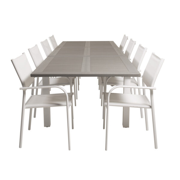 Venture Design Havesæt M Albany Bord M Udtræk Og 8 Santorini Stole M Armlæn Grå Aintwood Hvid Alu Fra Venture Design