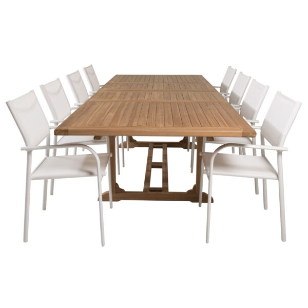 Venture Design Havesæt M Kenya Bord M Udtræk Og 8 Santorini Stole M Armlæn Teak Hvid Textilene Fra Venture Design