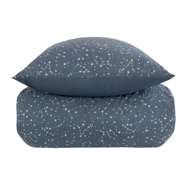 Sengetøj 240x220 Cm Zodiac Blue Stjernebillede Sengetøj Til Dobbeltdyne I 100% Bomuld Fra Borg Living - 5714803712347