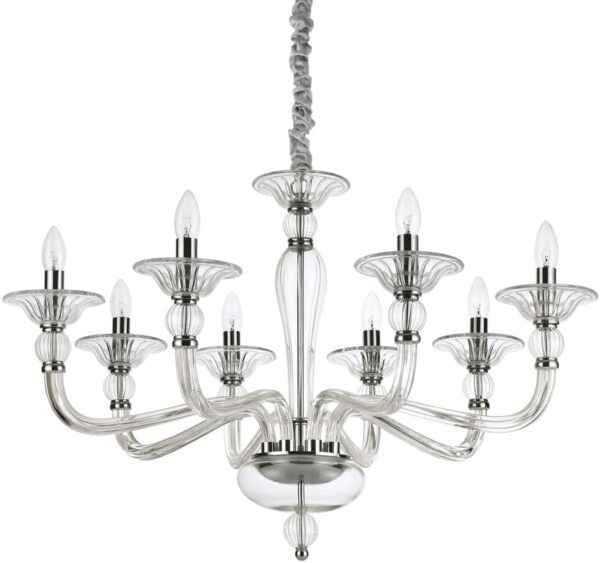 Danieli Pendel Lampe Sp8 E14 Max 8 X 40w E14 Gennemsigtig Krom Glas Fra Ideal Lux - 8021696159980