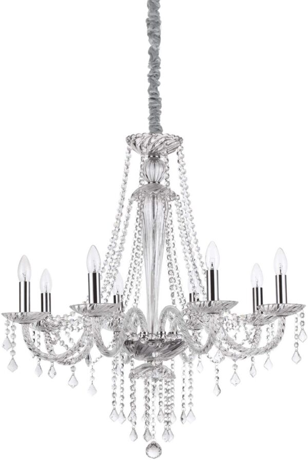 Amadeus Pendel Lampe E14 Max 8 X 40w E14 Gennemsigtig Krom Glas Krom ø800xhmin1110 Max1800mm Fra Ideal Lux - 8021696168777