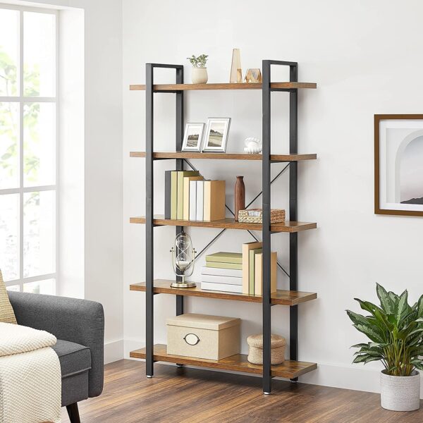 Bogreol Med 5 Hylder Industriel Reol 105x33x177 Cm Brun Og Sort Fra Songmics