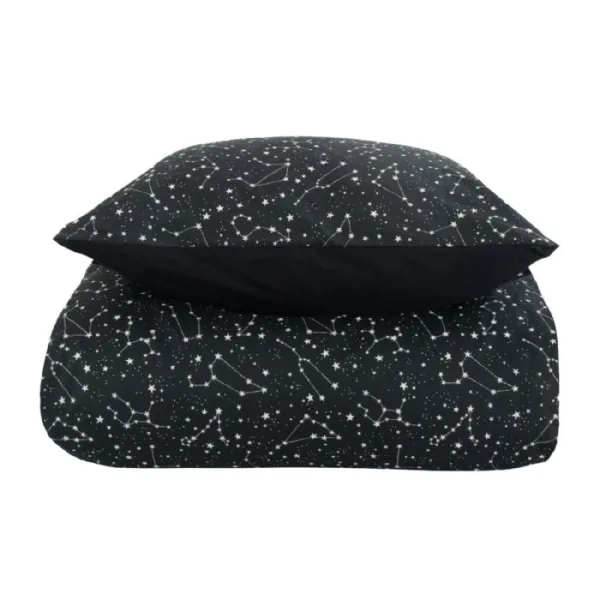 Sengetøj 240x220 Cm Zodiac Black Stjernebillede Sengetøj Til Dobbeltdyne I 100% Bomuld Fra Borg Living - 5714580362766