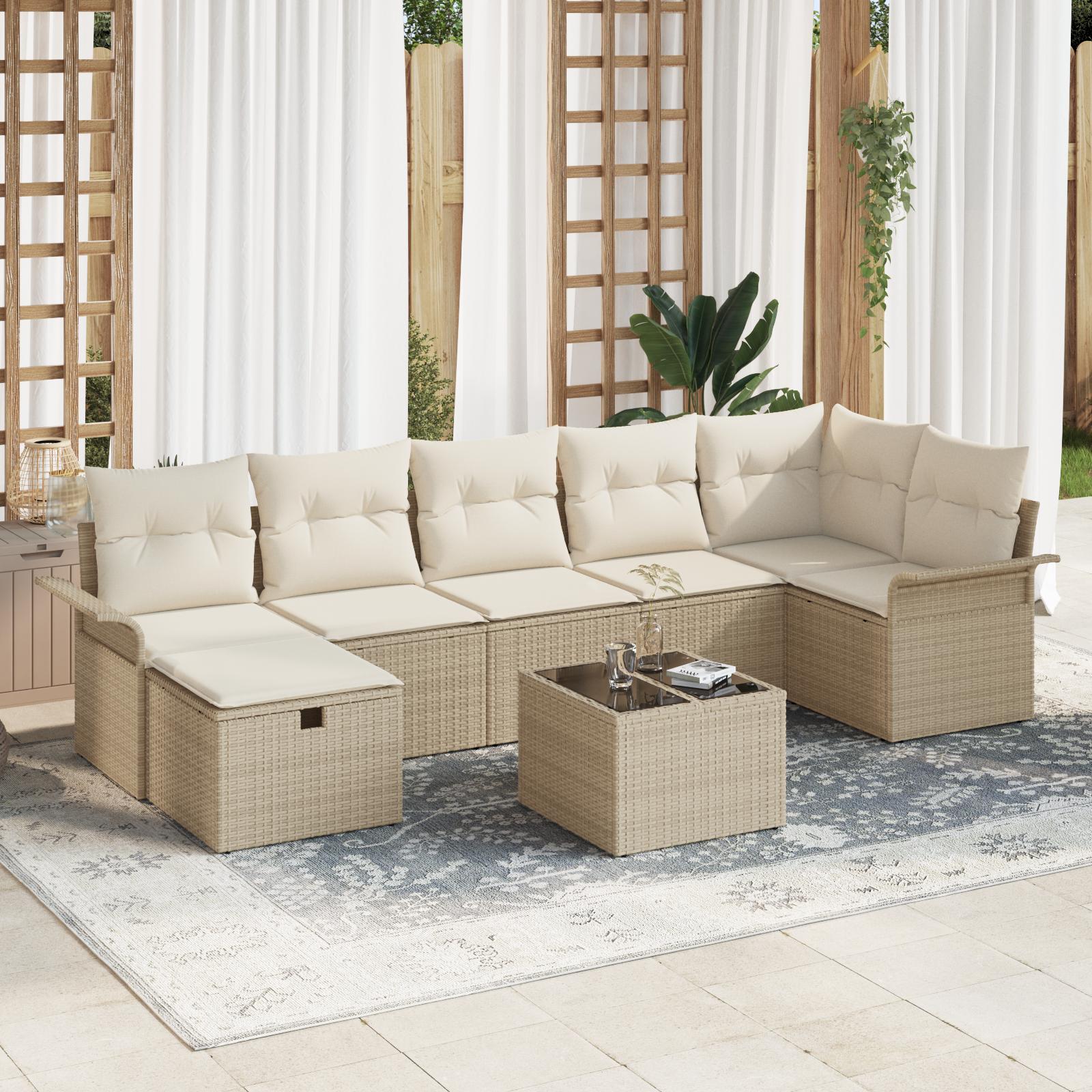 8 Deles Have Sofa Sæt Med Hynder Beige Poly Rattan&& 2 Personers Have Sofa Med Opbevaring & Hynder Beige Poly Rattan - 8721288403612