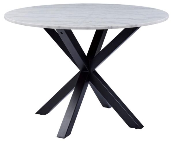 Sorgenfri Rundt Spisebord 110 Cm Hvid Marmor Og Med Sort Metalstel