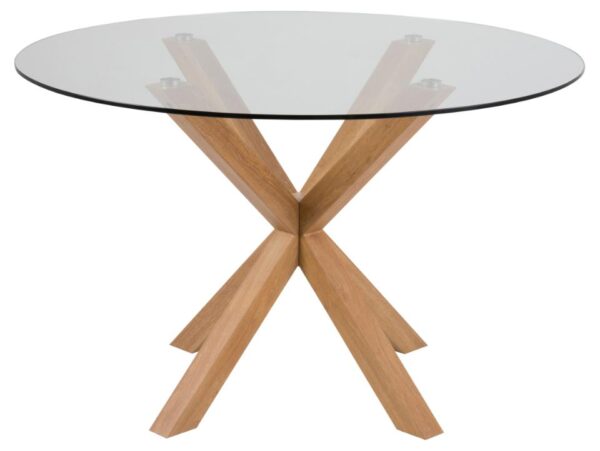 Sorgenfri Rundt Spisebord 119 Cm Glasplade Og Metalstel Med Ege Folie