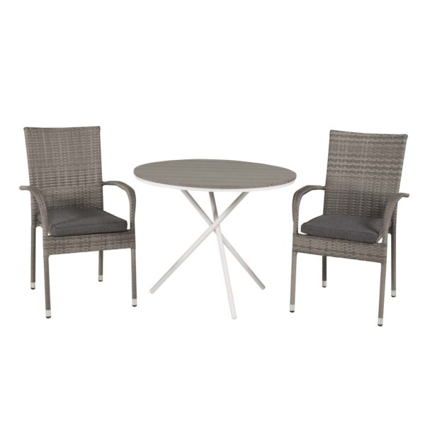 Venture Design Havesæt M Parma Bord ø 90 Og 2 Anna Stole M Armlæn Hvid Alu Grå Rattan Aintwood Fra Venture Design