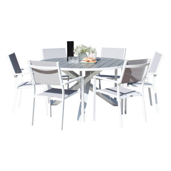 Venture Design Havesæt M Parma Bord ø140 Og 6 Copacabana Stole M Armlæn Grå Aintwood Textilene Fra Venture Design
