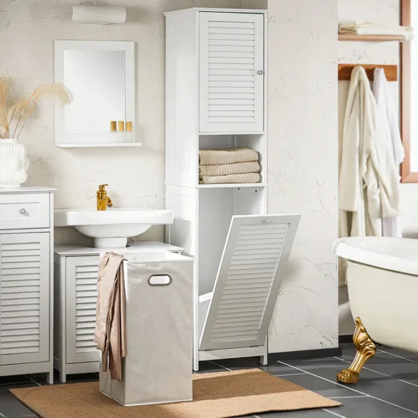 Højt Skab Med Indbygget Vasketøjskurv 38d X 40w X 170h Cm Hvid Fra Sobuy