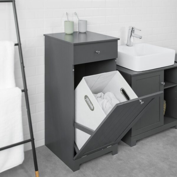 Skab Med Indbygget Vasketøjskurv 40 X 38 X 90 Cm Grå Fra Sobuy - 4251388614136