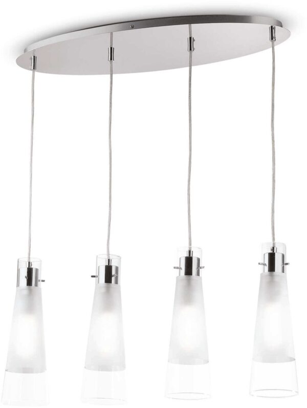 Pendel Lampe Kuky 4 Armet Højdejusterbar Med Glasskærme E27 Og Krom Finish Fra Ideal Lux - 8021696023038