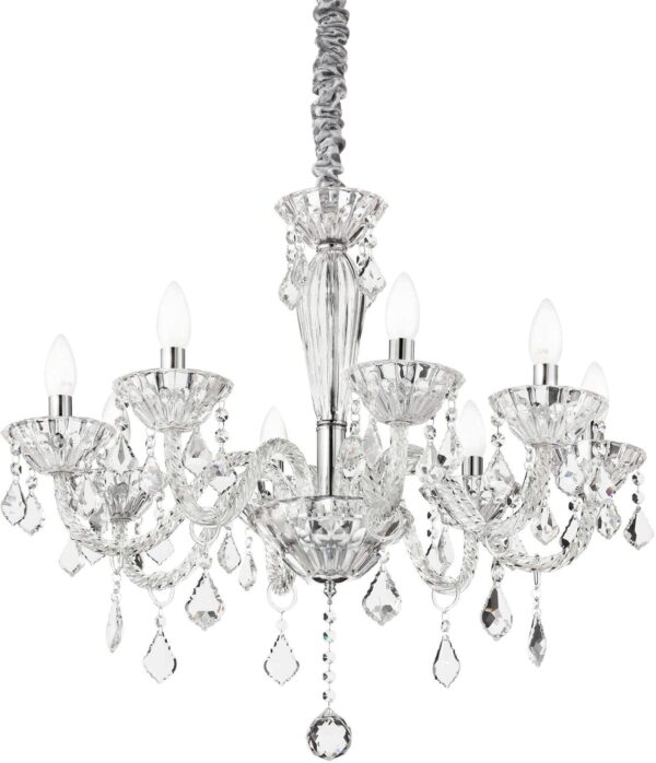 Pendel Lampe Tiepolo ø70 Cm Justerbar 80 140 Cm Håndblæst Glas Krystalvedhæng Kromdetaljer Fra Ideal Lux - 8021696034720