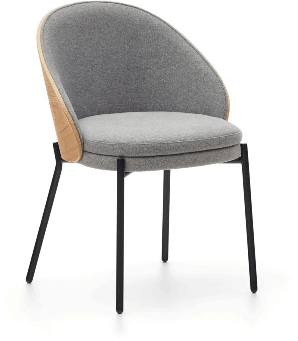 Spisebordsstol Eamy Polstret Grå Chenille Og Asketræsfinér Med Mat Sort Metalstel Fra Kave Home - 8433840777481