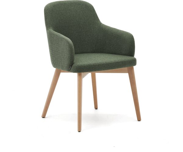 Spisebordsstol Med Armlæn Nelida I Grønt Chenille Og Naturtræ Fra Kave Home - 8433840920788
