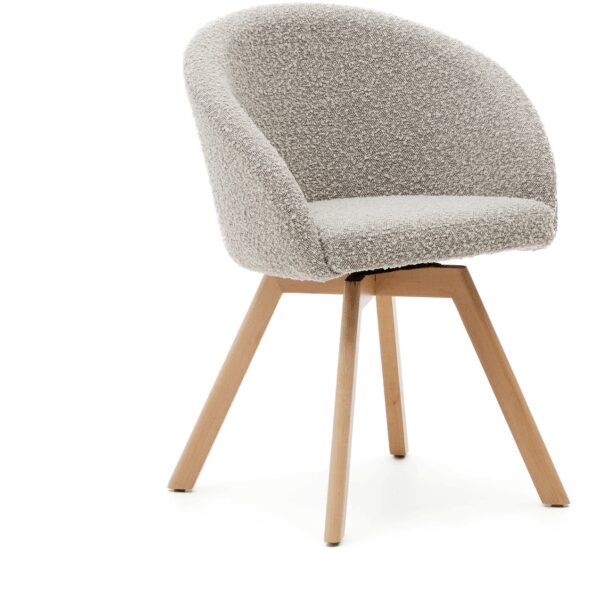 Spisebordsstol Med Armlæn Marvin Drejefunktion Gråt Fleece Bøgetræsstel Fra Kave Home - 8433840867786