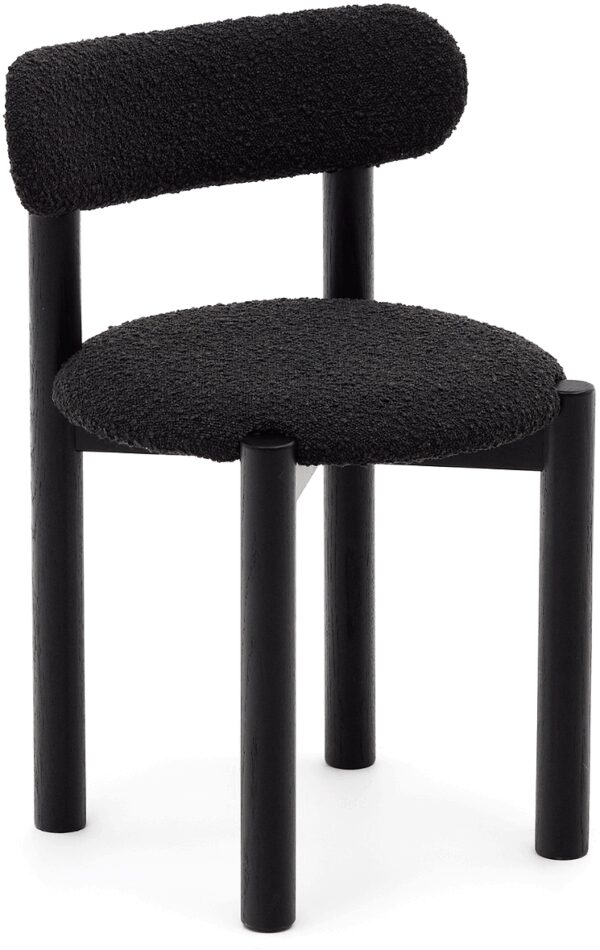 Spisebordsstol Nebai I Massivt Egetræ Sort Med Polstret Fleecestof Nordisk Rustik Design Med Fsc Certificeret Træ Fra Kave Home - 8433840886954
